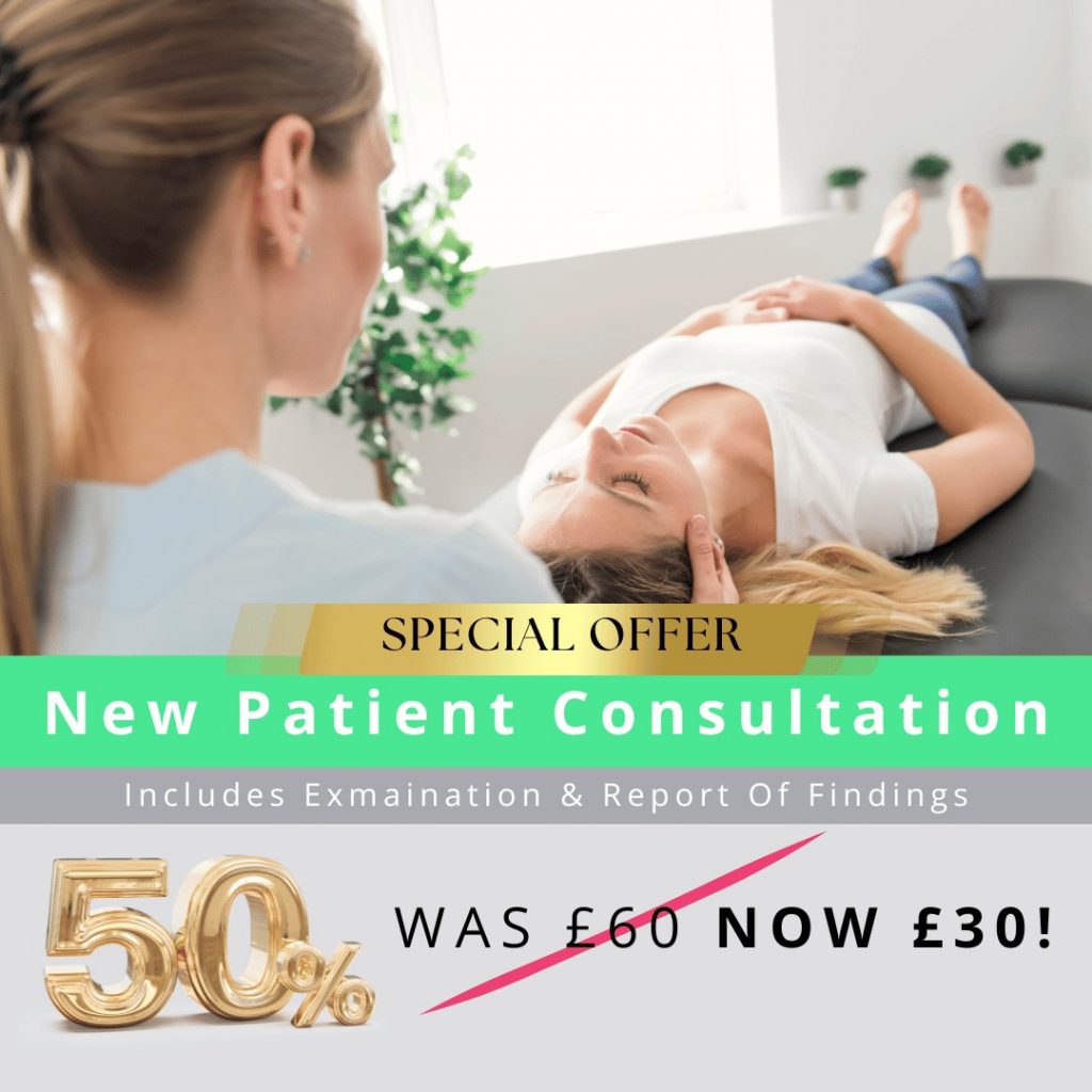 Patient receiving spinal assessment at Bromley & Chislehurst Chiropractic, trusted chiropractor West Wickham offering 50% off first consultation